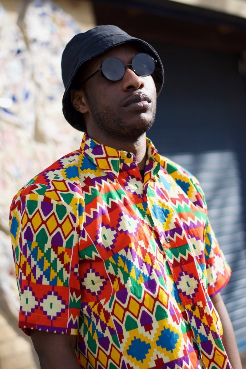 Kente Shirt in Orange Print - Festival Shirt - Continent Clothing