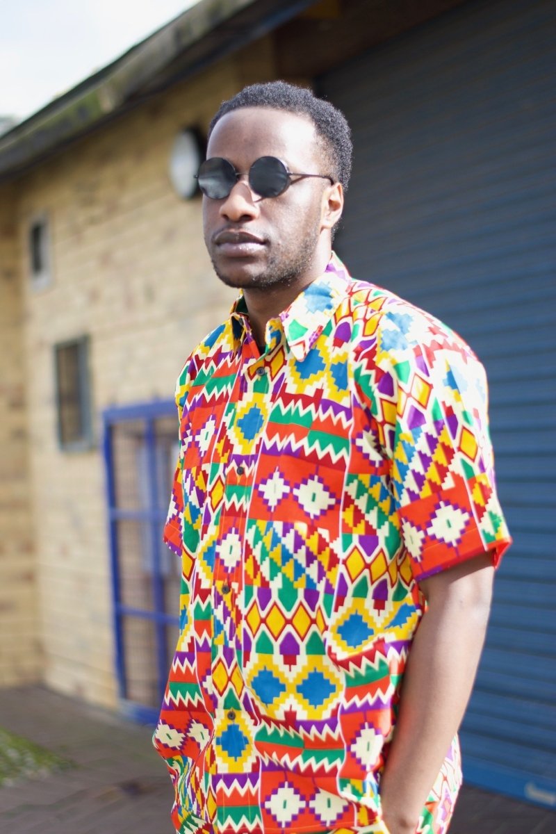Kente Shirt in Orange Print - Festival Shirt - Continent Clothing