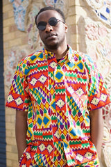 Kente Shirt in Orange Print - Festival Shirt - Continent Clothing