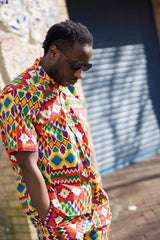 Kente Shirt in Orange Print - Festival Shirt - Continent Clothing