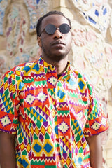 Kente Shirt in Orange Print - Festival Shirt - Continent Clothing