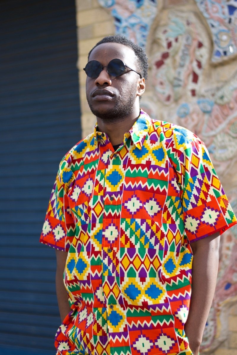 Kente Shirt in Orange Print - Festival Shirt - Continent Clothing