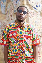 Kente Shirt in Orange Print - Festival Shirt - Continent Clothing