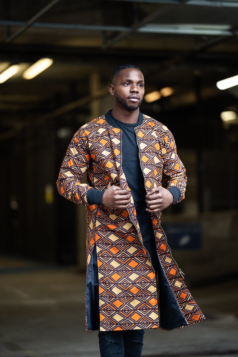 Kente Trench Coat in Orange Print - Continent Clothing