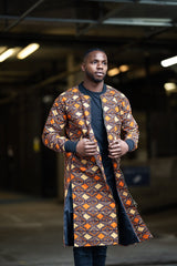 Kente Trench Coat in Orange Print - Continent Clothing