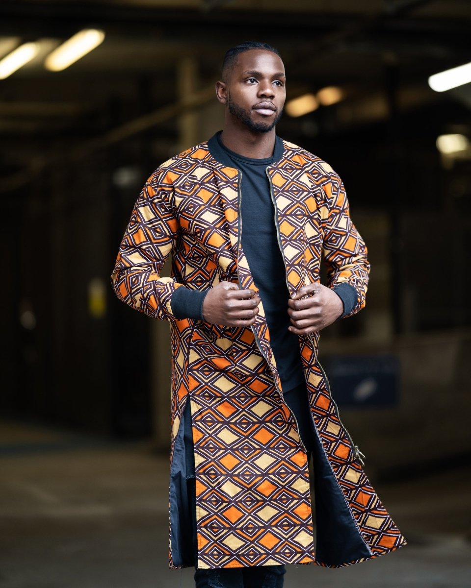 Kente Trench Coat in Orange Print - Continent Clothing
