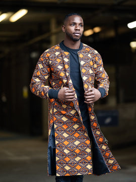 Kente Trench Coat in Orange Print