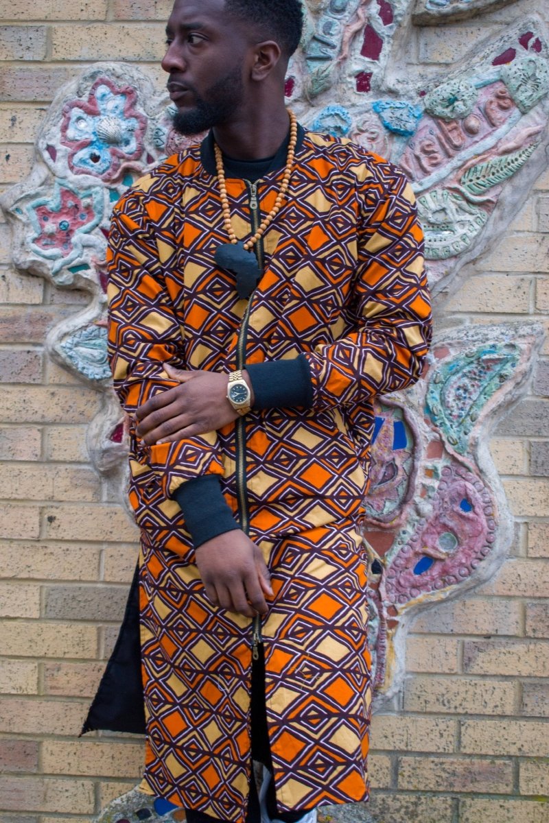 Kente Trench Coat in Orange Print - Continent Clothing