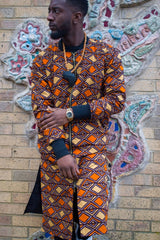 Kente Trench Coat in Orange Print - Continent Clothing
