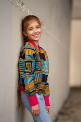 Kids African Bomber Jacket In Blue Kente - Continent Clothing