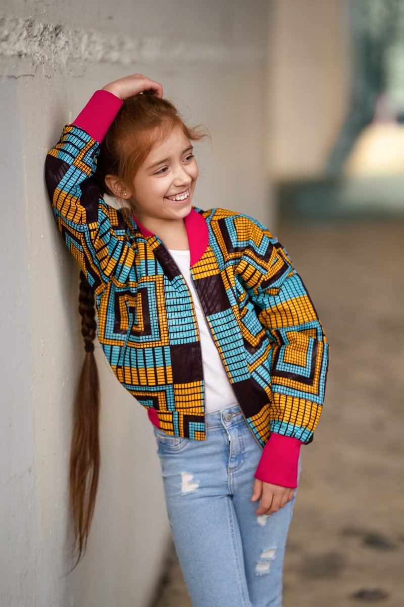 Kids African Bomber Jacket In Blue Kente - Continent Clothing