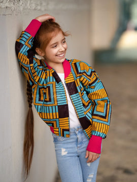 Chaqueta de bombardero africano en hermoso Kente marrón Imprimir