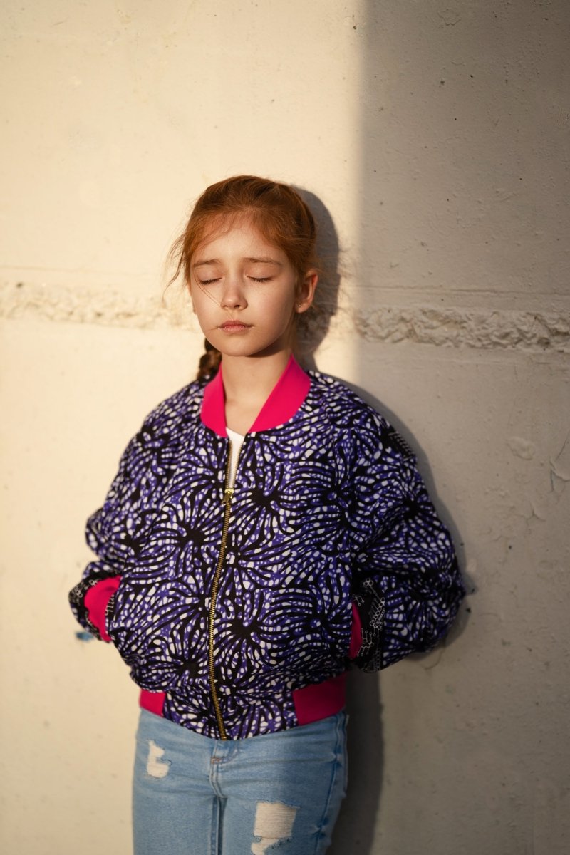 Kids African Bomber Jacket In Chilled Purple - Continent Clothing