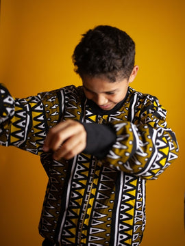 Kids African Bomber Jacket In Earthy Tones Mud Cloth