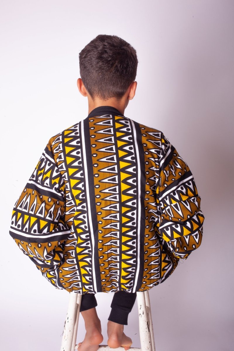 Kids African Bomber Jacket In Earthy Tones Mud Cloth - Continent Clothing