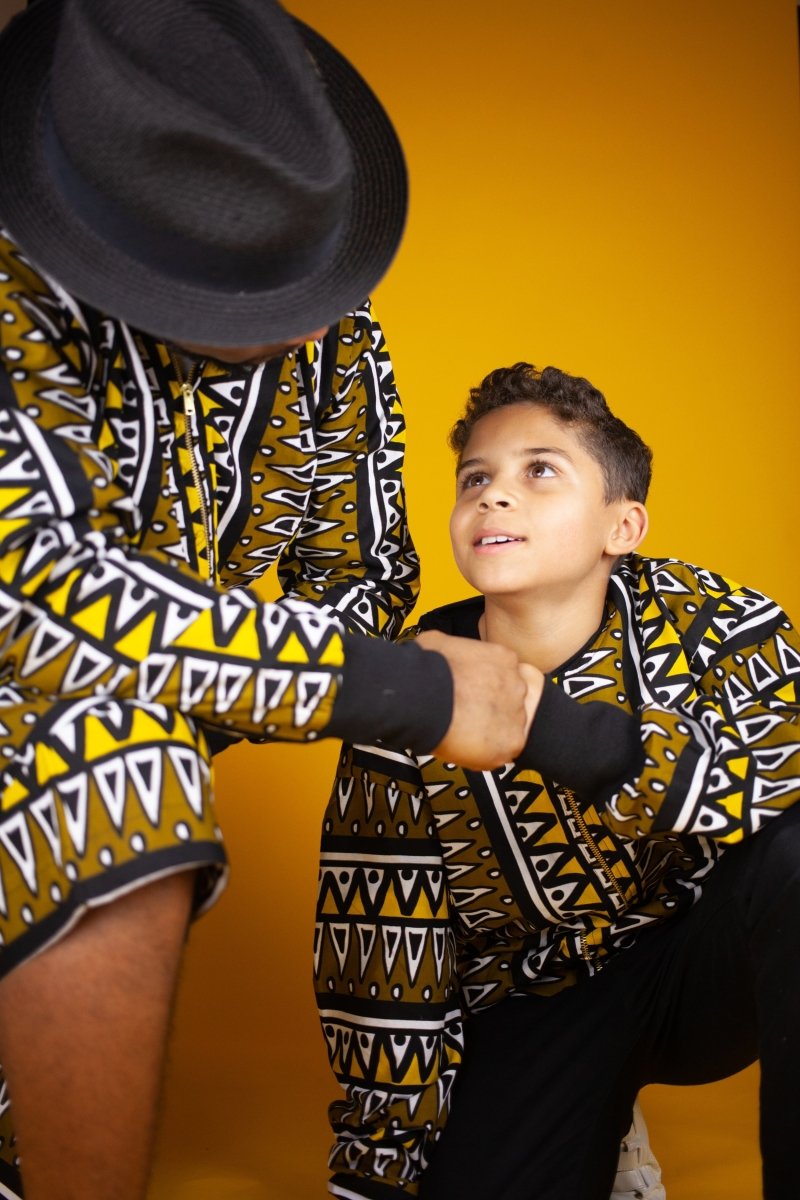 Kids African Bomber Jacket In Earthy Tones Mud Cloth - Continent Clothing