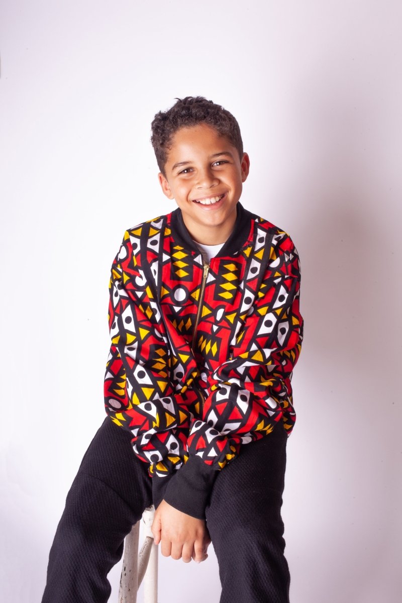 Kids African Bomber Jacket In Electric Red - Continent Clothing