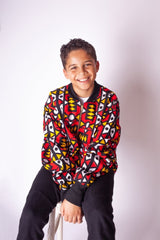 Kids African Bomber Jacket In Electric Red - Continent Clothing