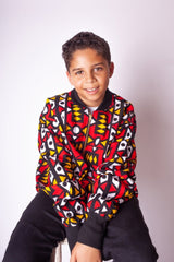 Kids African Bomber Jacket In Electric Red - Continent Clothing