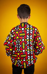 Kids African Bomber Jacket In Electric Red - Continent Clothing
