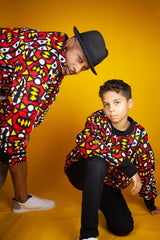 Kids African Bomber Jacket In Electric Red - Continent Clothing