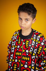 Kids African Bomber Jacket In Electric Red - Continent Clothing