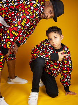 Kids African Bomber Jacket In Electric Red