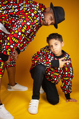 Kids African Bomber Jacket In Electric Red - Continent Clothing
