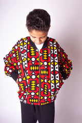 Kids African Bomber Jacket In Electric Red - Continent Clothing
