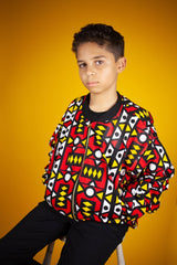 Kids African Bomber Jacket In Electric Red - Continent Clothing