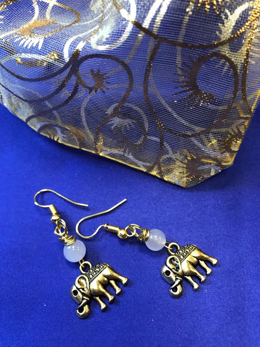 Lucky Elephant Earrings with Rose Quartz - Continent Clothing