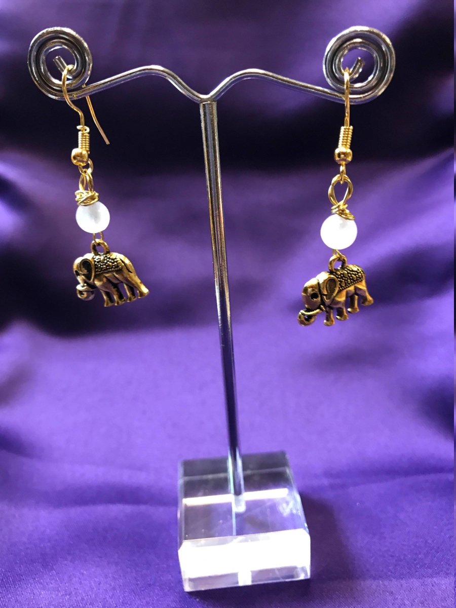 Lucky Elephant Earrings with Rose Quartz - Continent Clothing