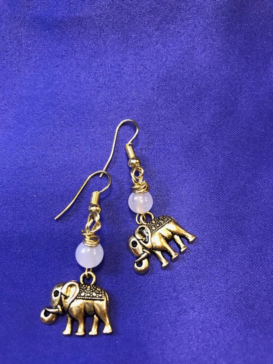 Lucky Elephant Earrings with Rose Quartz - Continent Clothing