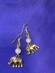 Lucky Elephant Earrings with Rose Quartz - Continent Clothing