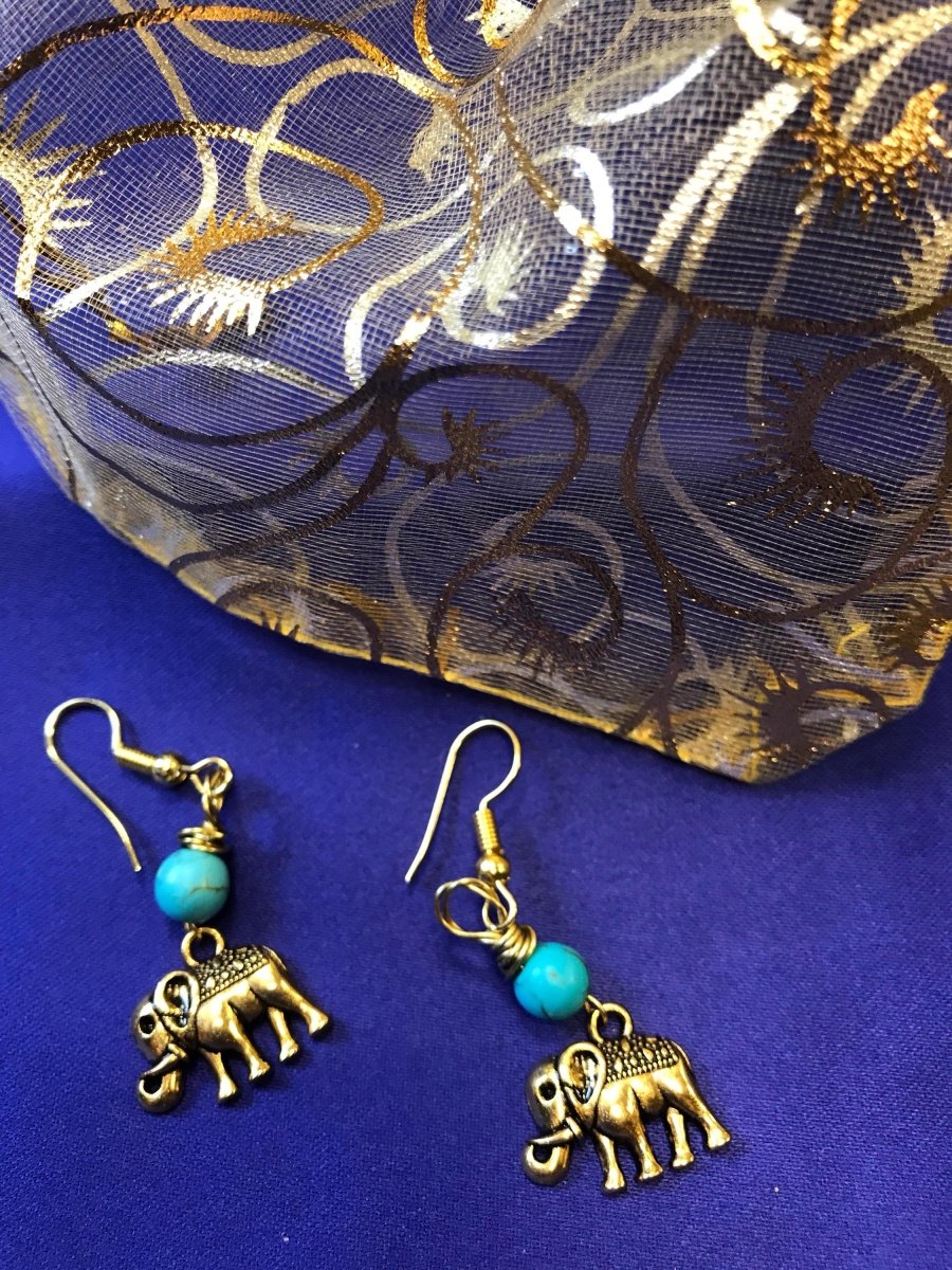 Lucky Elephant Earrings with Turquoise - Continent Clothing