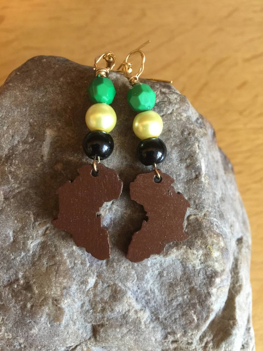 Map Of Africa Earrings with Jamacian Colours - Continent Clothing 