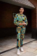 Matching African Suit In Blue Ankara - Continent Clothing