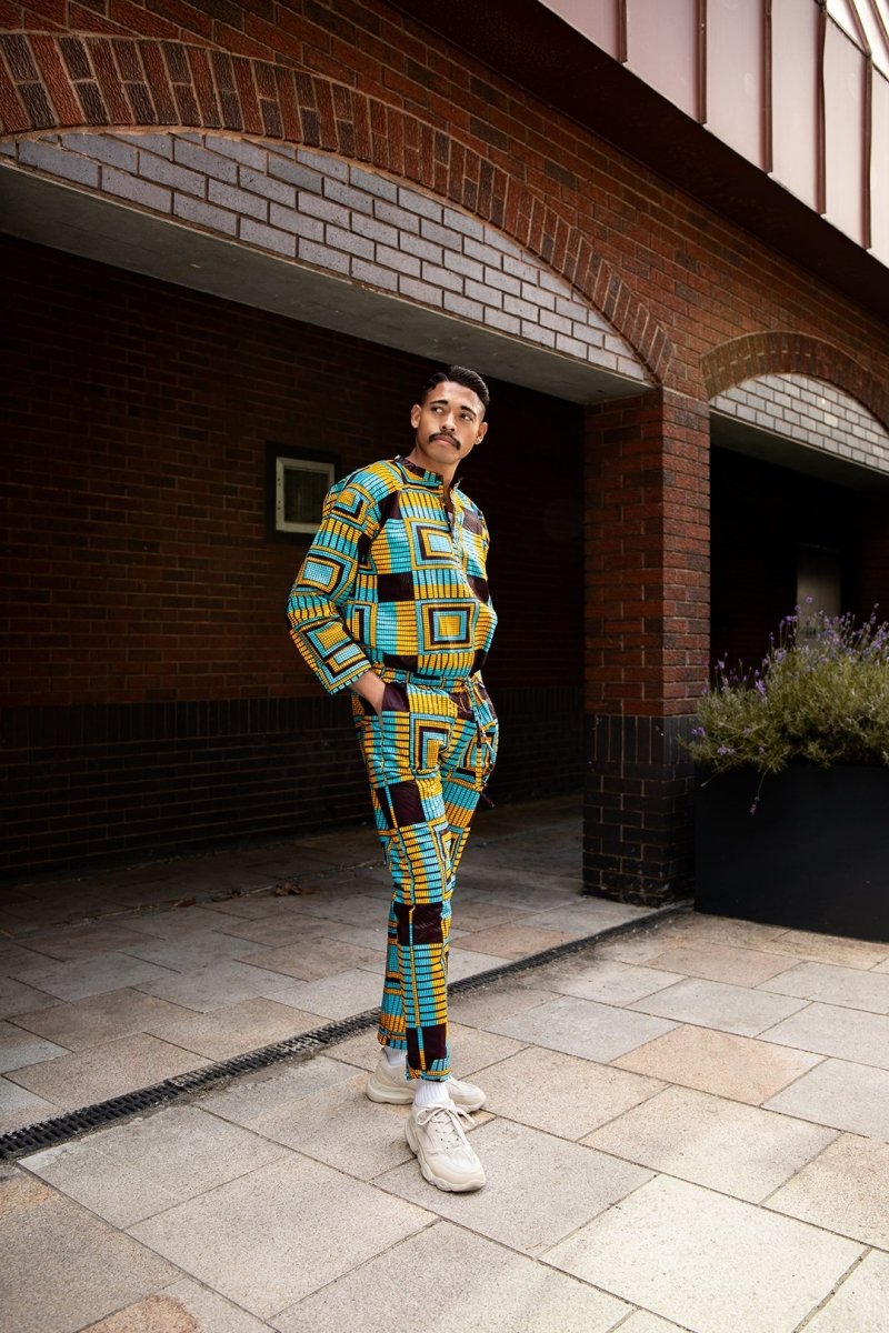 Matching African Suit In Blue Ankara - Continent Clothing
