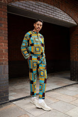 Matching African Suit In Blue Ankara - Continent Clothing