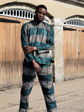 Matching African Suit In Blue Kente
