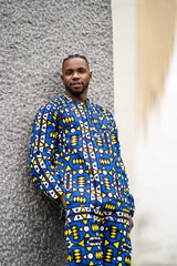 Matching African Suit In Blue Samakaka - Continent Clothing