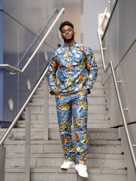Costume africain assorti en bleu or