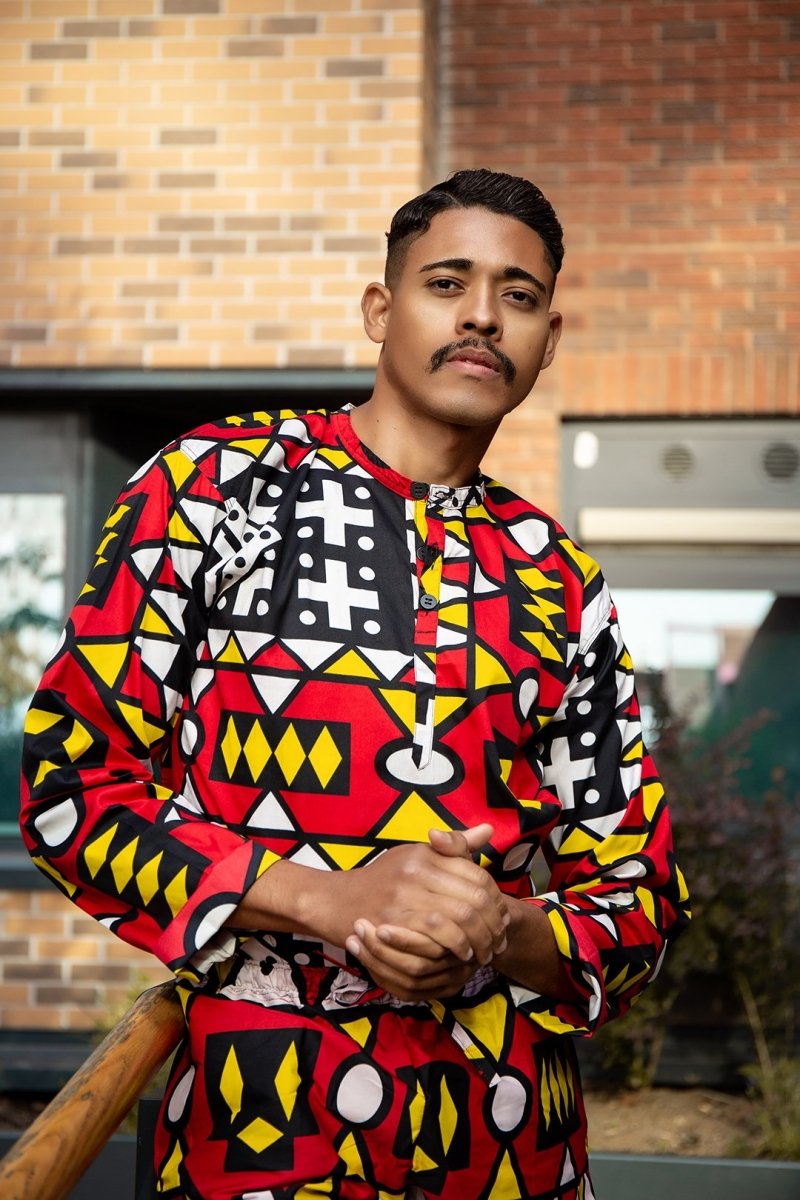 Matching African Suit In Red Samakaka - Continent Clothing