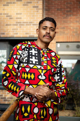 Matching African Suit In Red Samakaka - Continent Clothing