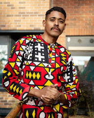 Matching African Suit In Red Samakaka - Continent Clothing