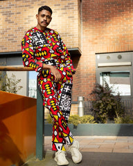 Matching African Suit In Red Samakaka - Continent Clothing