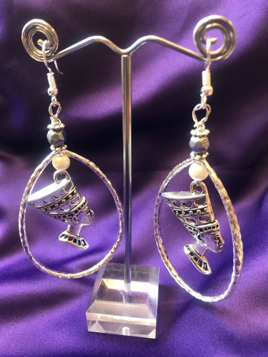 Nefertiti Earrings With Large Silver Hoops - Continent Clothing
