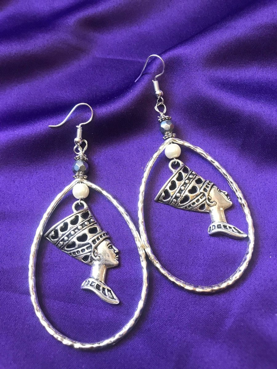 Nefertiti Earrings With Large Silver Hoops - Continent Clothing