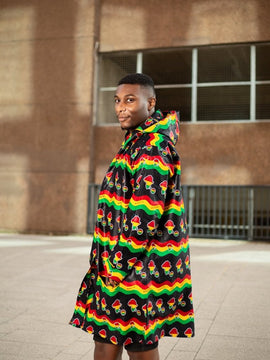 Oversize africano felpa con cappuccio in incredibile Rasta stampa