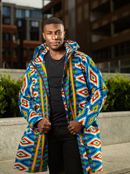 Oversize African Hoodie in Blue Kente Print